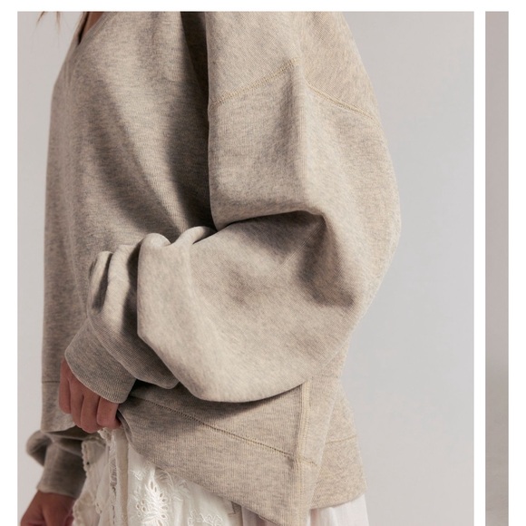 FREE PEOPLE COMFORT ZONE V NECK BOXY TOP MEDIUM TAN GREY - Picture 2 of 4